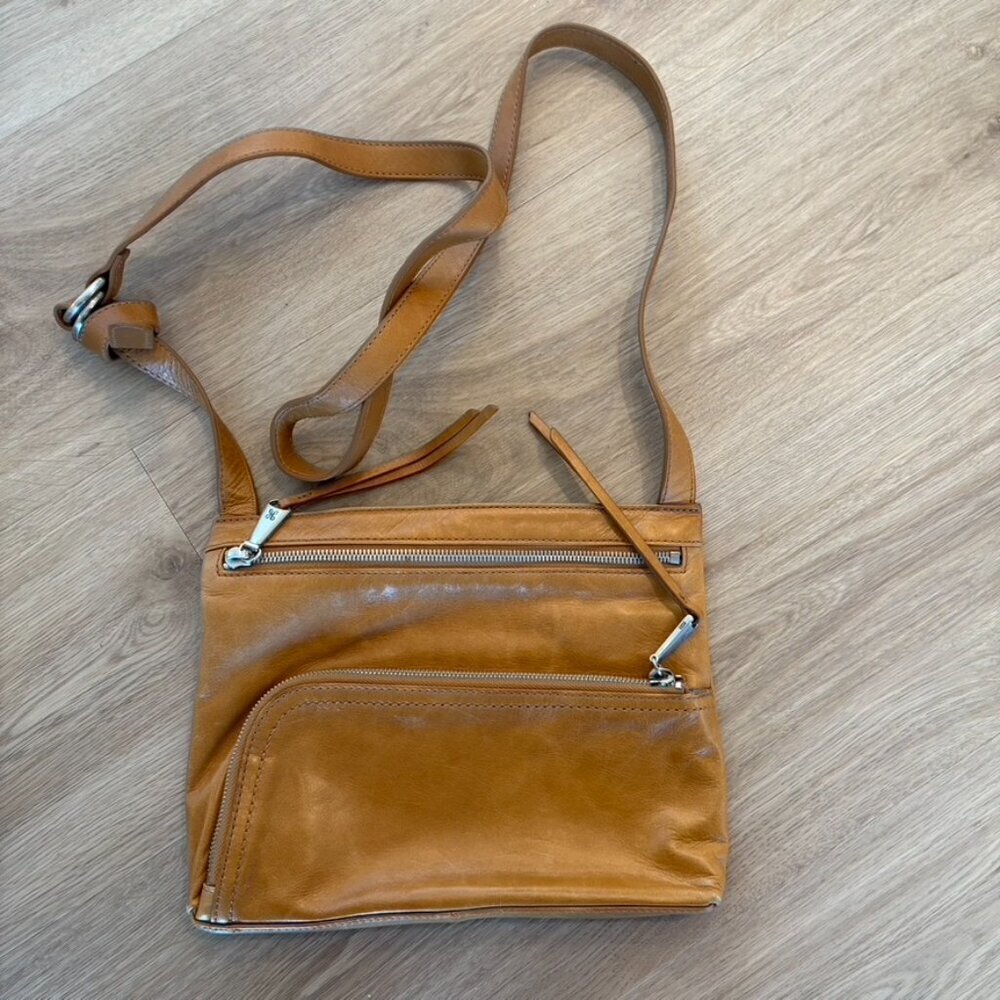 Hobo brown leather crossbody purse cognac color